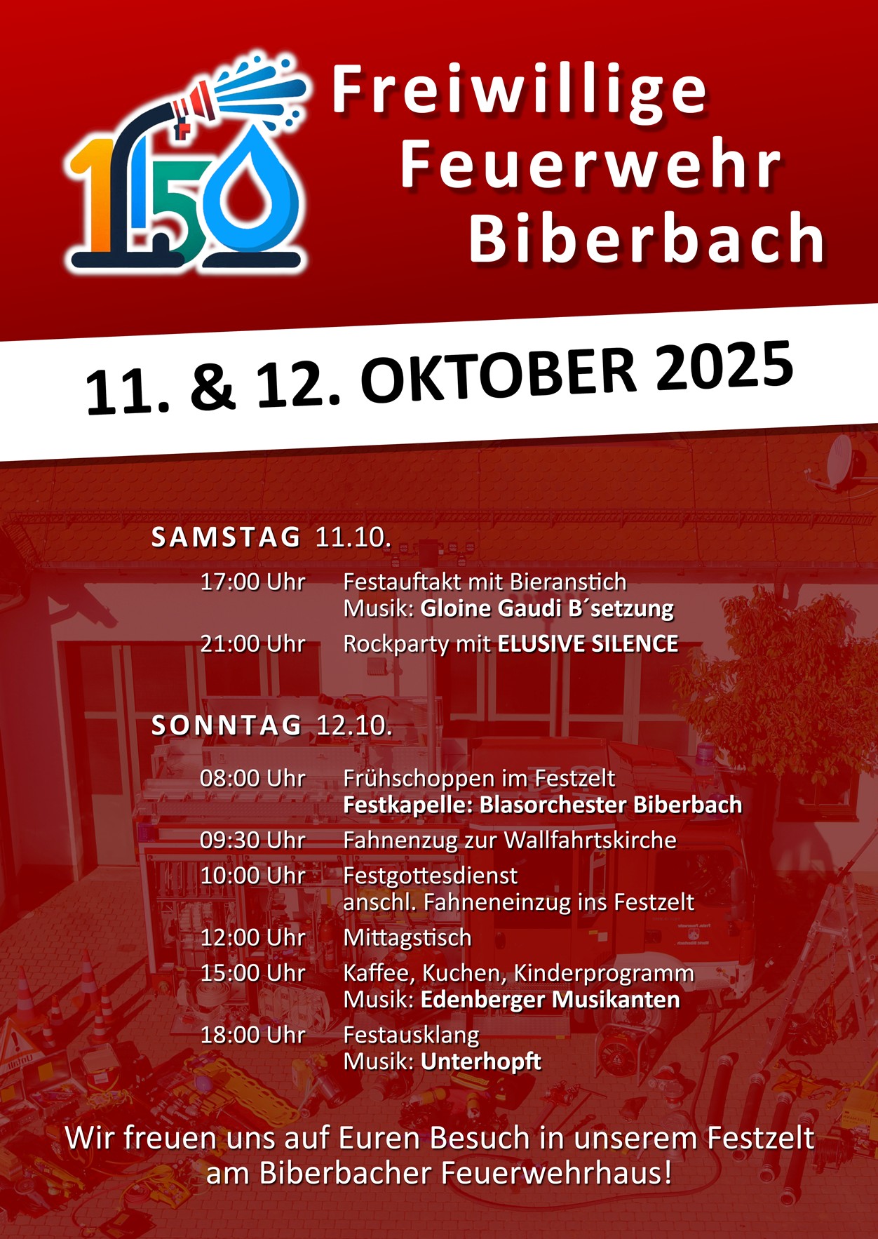 Plakat 150 Jahre FF Biberbach red